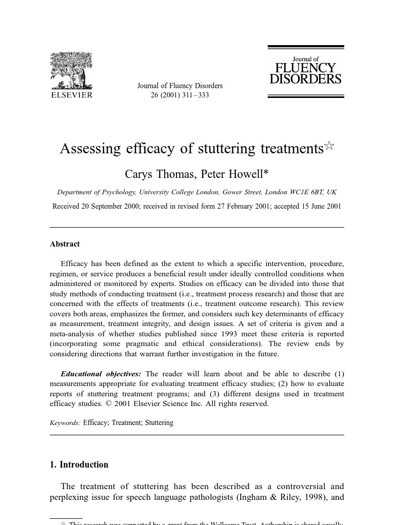 Assessement of The Efficacy of Stuttering Treatments in Speech ...