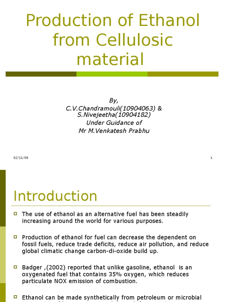 Production of Ethanol From Cellulosic Material | PDF | Ethanol | Sugar