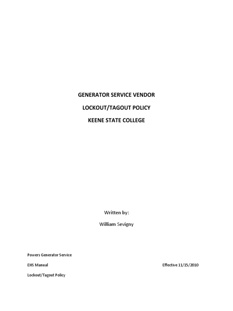 Lockout Tagout Procedures For Generators | PDF | Energy And Resource ...