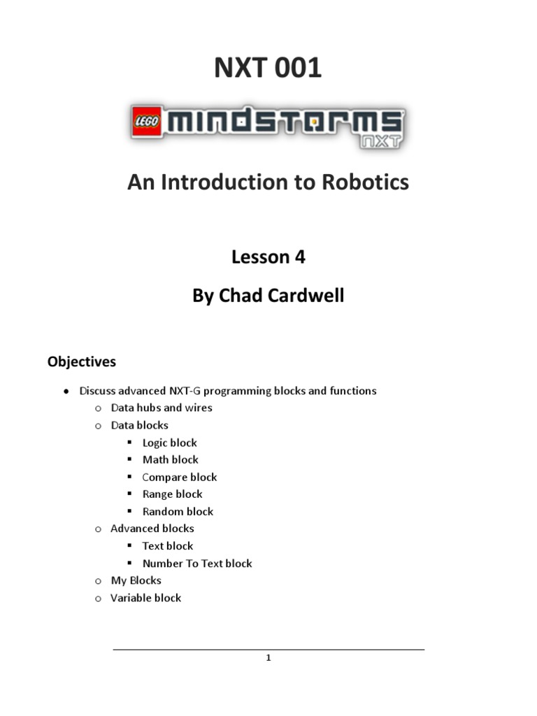 An Introduction To Robotics Lesson 4 by Chad Cardwell PDF Variable