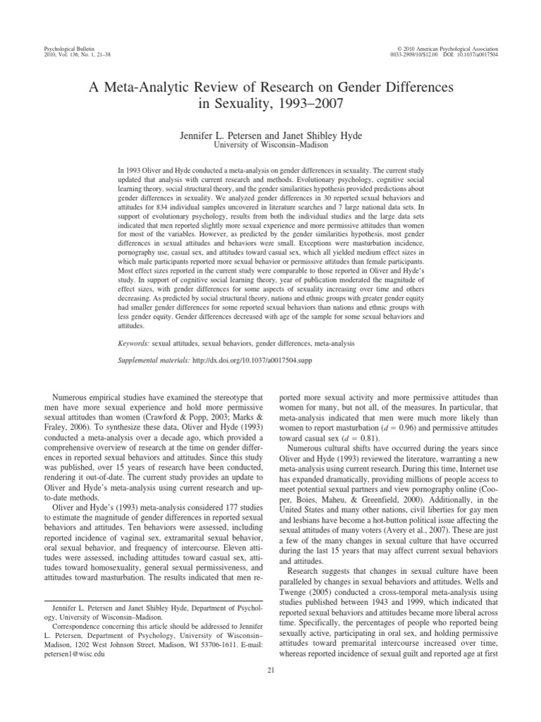 A Meta-Analytic Review of Research On Gender Differences in Sexuality ...
