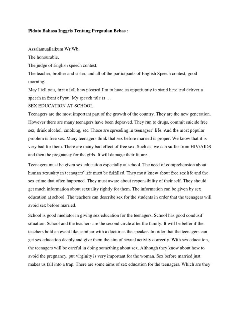 Pidato Bahasa Inggris Tentang Pergaulan Bebas Sex
