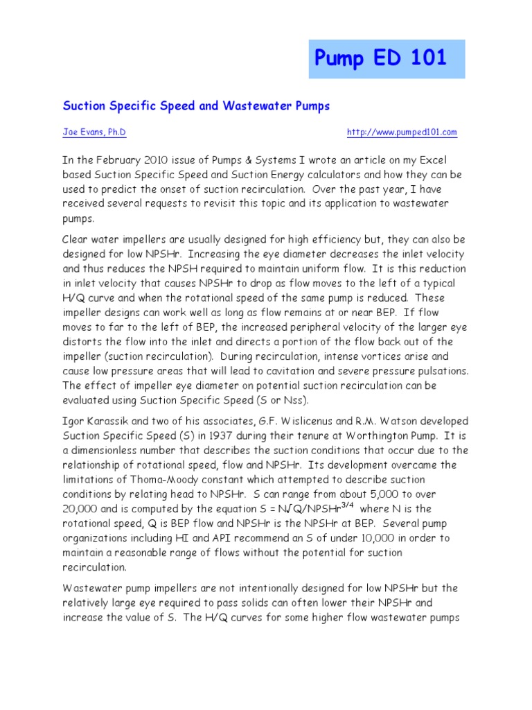 Pump ED 101 Suction Specific Speed and Wastewater Pumps PDF Pump