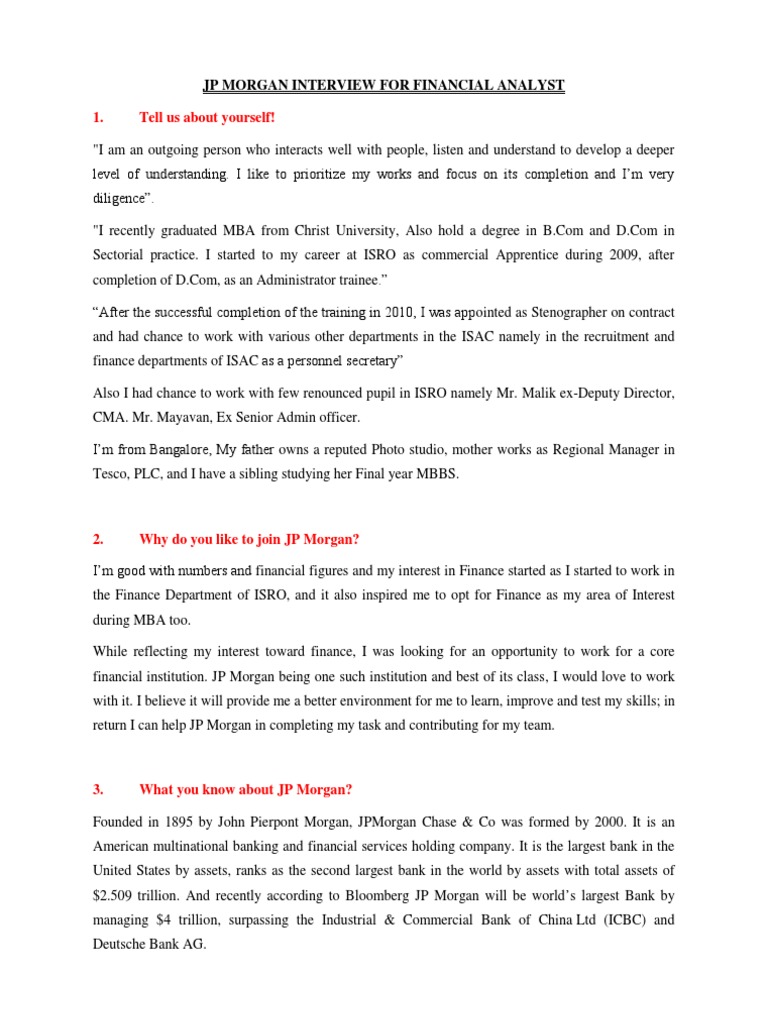 JP Interview For Financial Analyst PDF Expense Working Capital