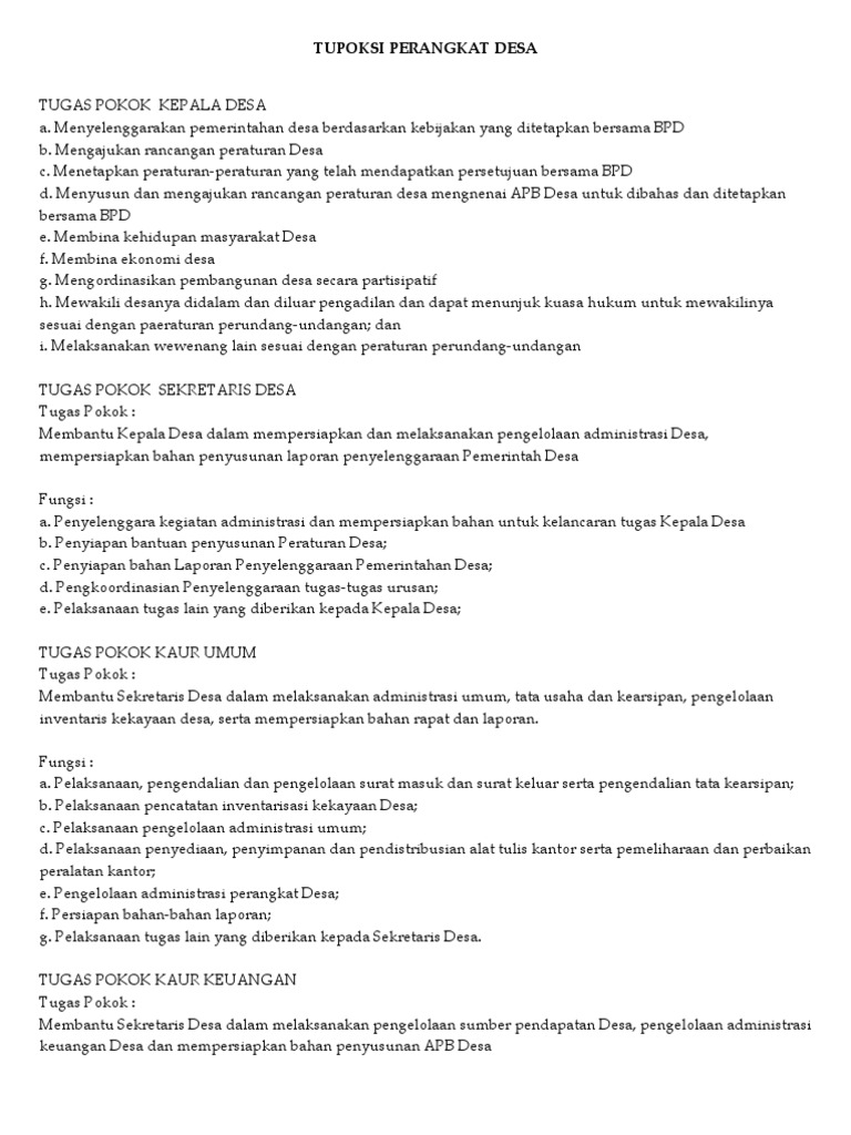 Tugas Pokok Perangkat Desa