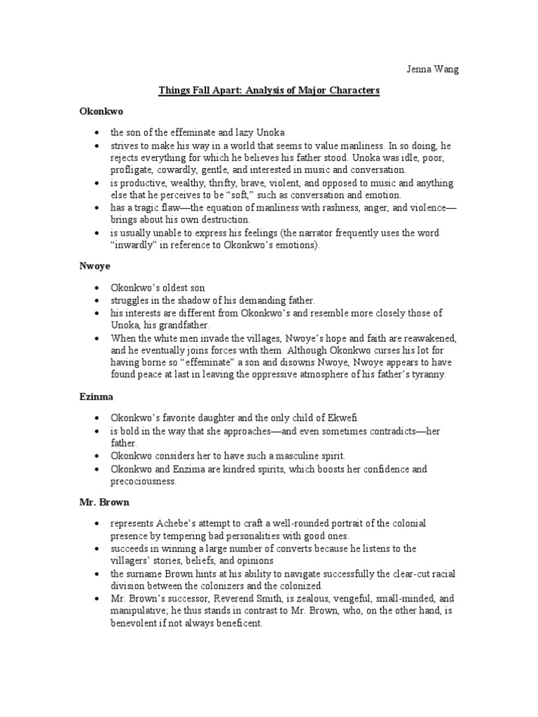 Things Fall Apart Character Analysis | PDF | Masculinity