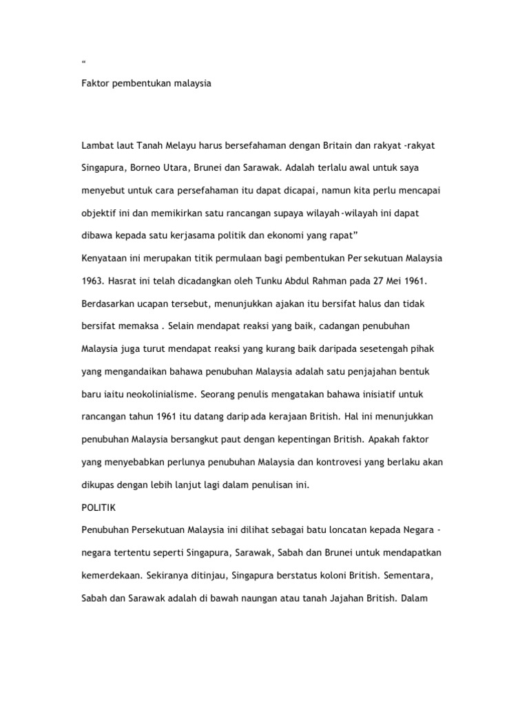 Malaysia reaksi pembentukan Tokoh Yang