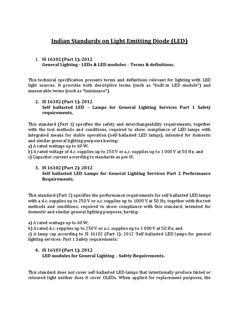 Indian Standards On Light Emitting Diode (LED) | PDF | Light Emitting ...