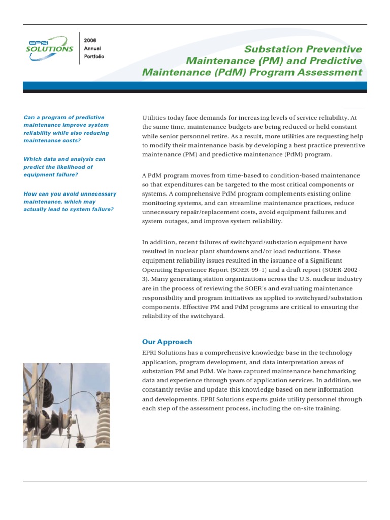 Substation PM and PDM Program Assessment | PDF | Reliability ...