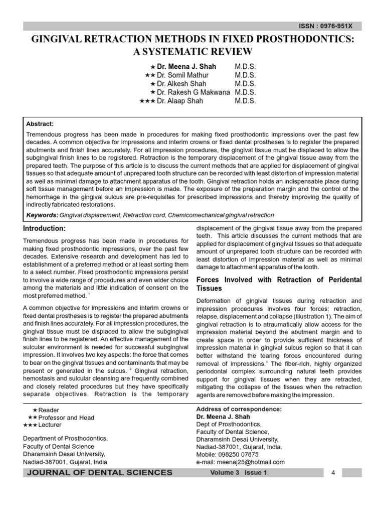 Gingival Retraction Techniques Overview | PDF | Mouth | Medical Specialties