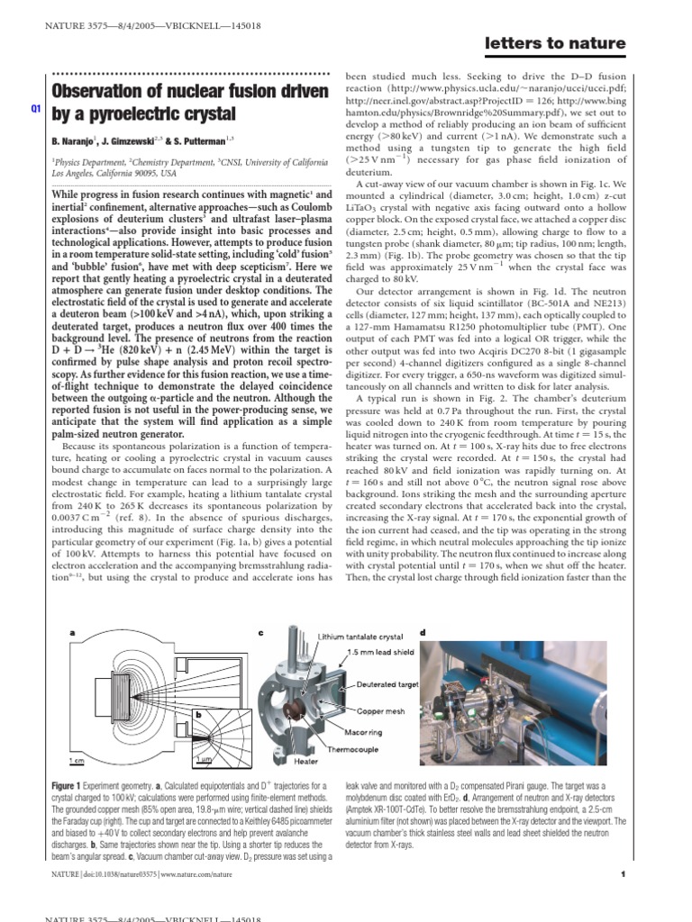 Pyroelectric Crystal Fusion Experiment | PDF | Nuclear Fusion | Deuterium