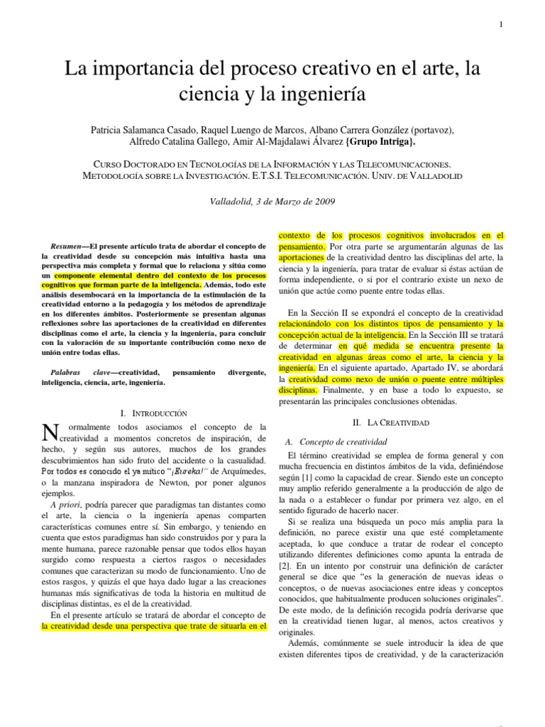 01 La Importancia Del Proceso Creativo en El Arte, La Ciencia y La ...