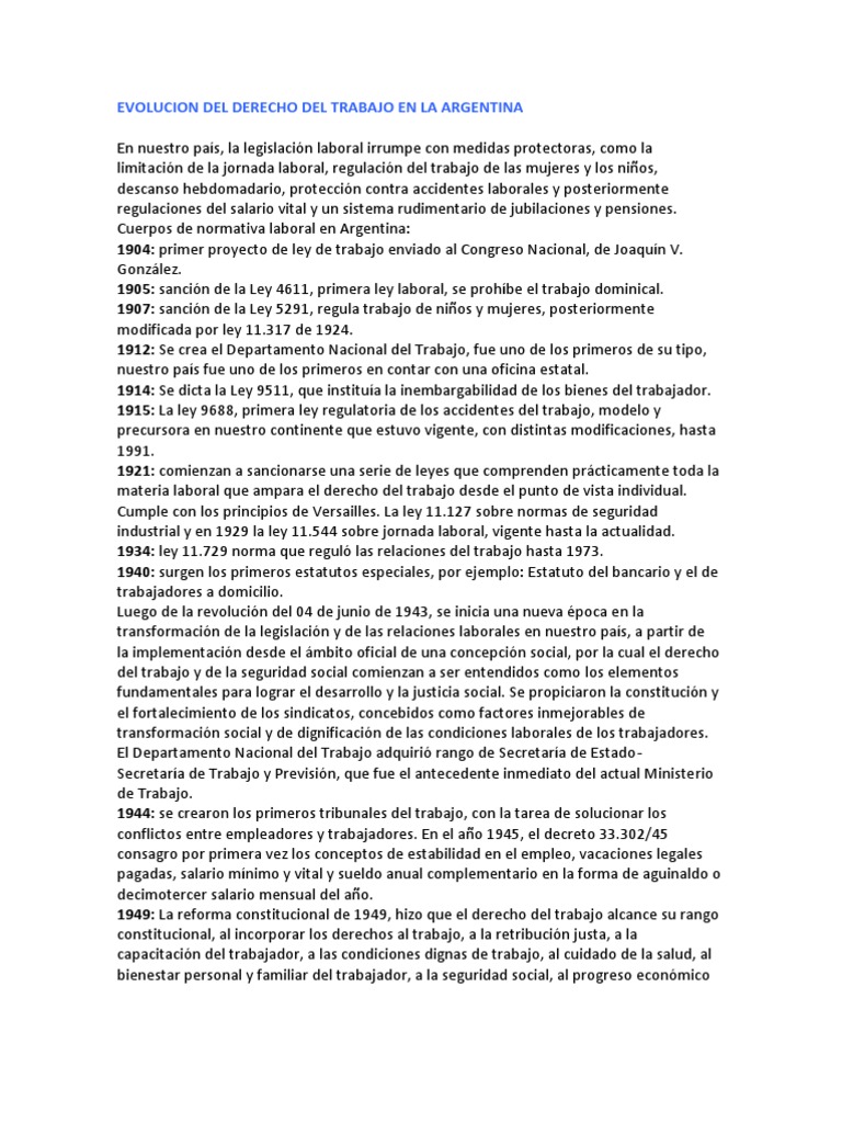 Evolución del Derecho del Trabajo en Argentina Labour Law Occupational Safety And Health