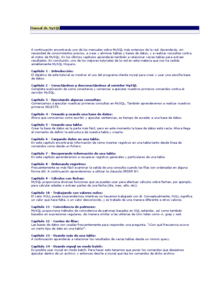 Manual de MySQL | PDF | SQL | Tabla (base de datos)