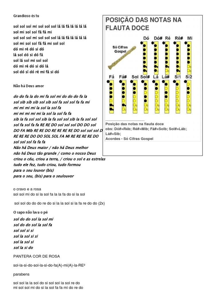 Cifra para Flauta PDF Pitch (Música) Teoria da Música