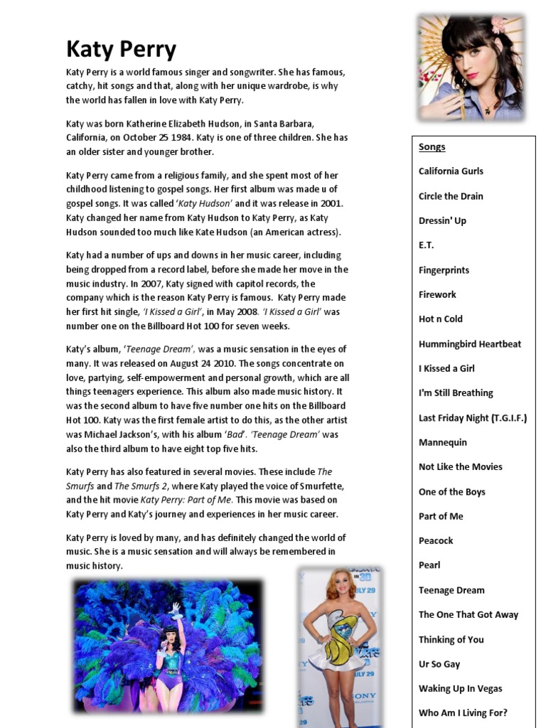 katy perry biography | Songs | Pop Music