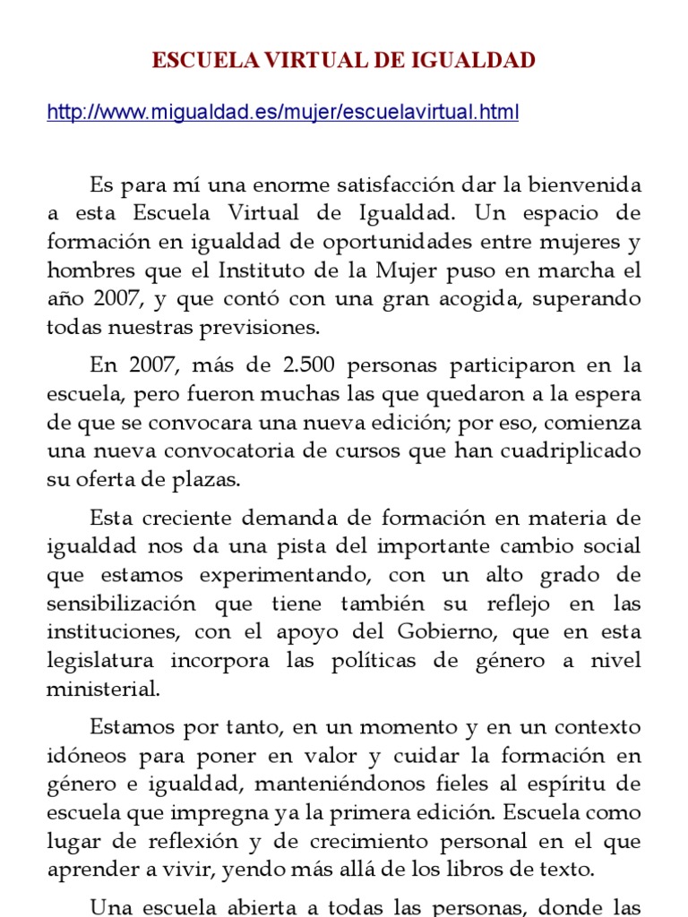 Escuela Virtual de Igualdad | PDF | Igualdad de género | Estudios de género
