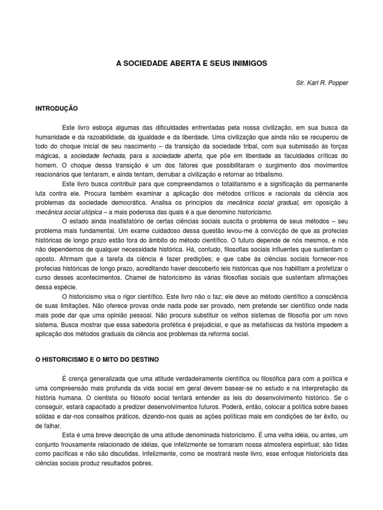 Karl Popper A Sociedade Aberta e Seus Inimigos PDF Karl Marx Science