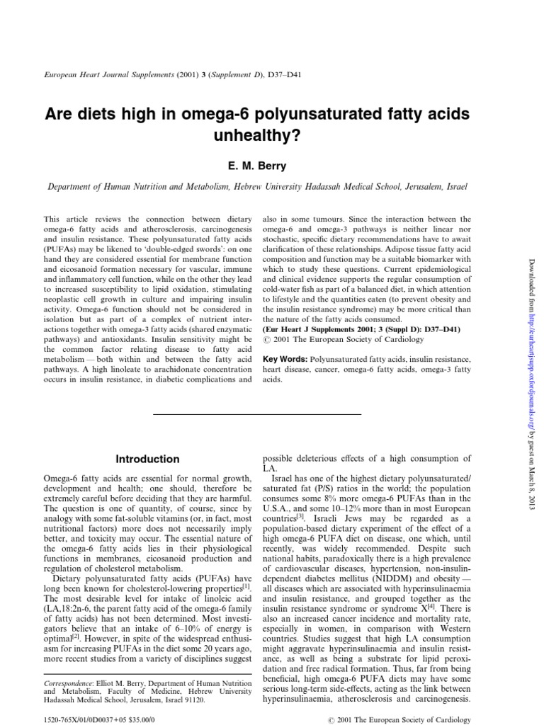 Are Diets High in Omega6 Polyunsaturated Fatty Acids Unhealthy? PDF