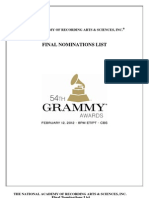 54th Grammy Nods