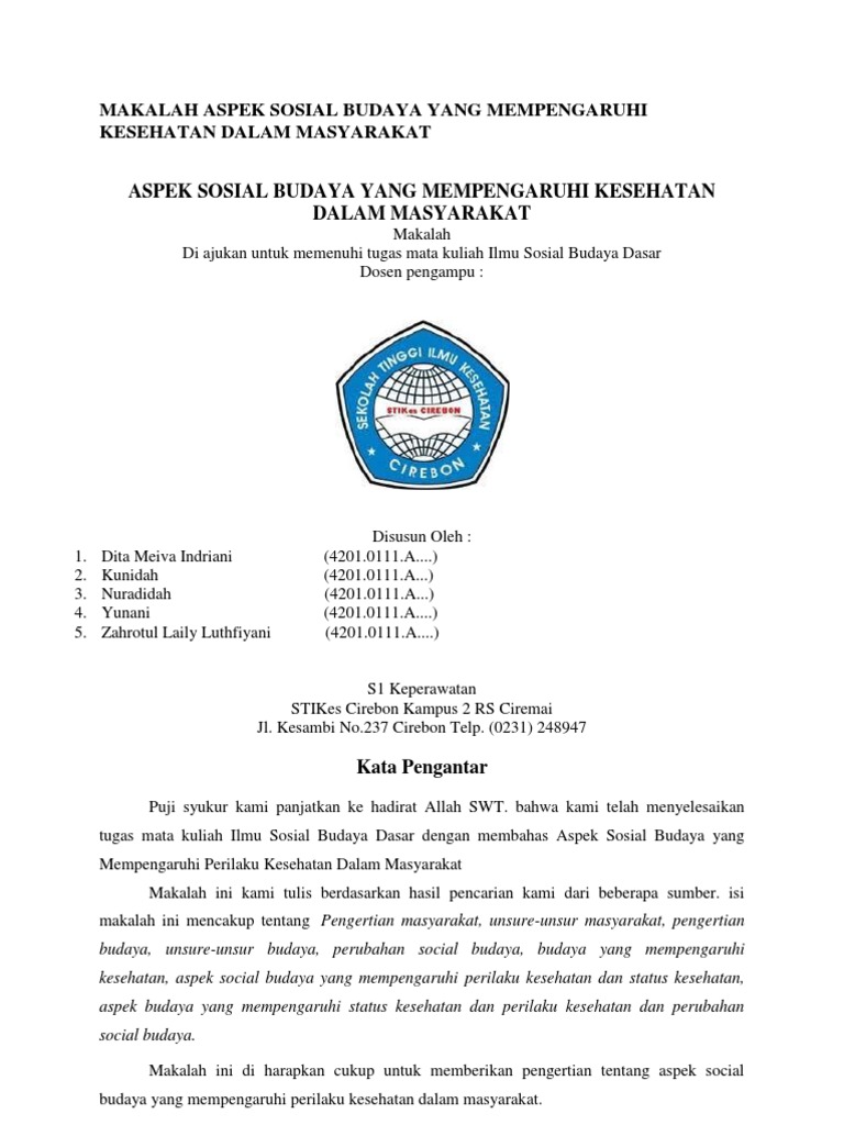 Makalah Aspek Sosial Budaya Yang Mempengaruhi Kesehatan