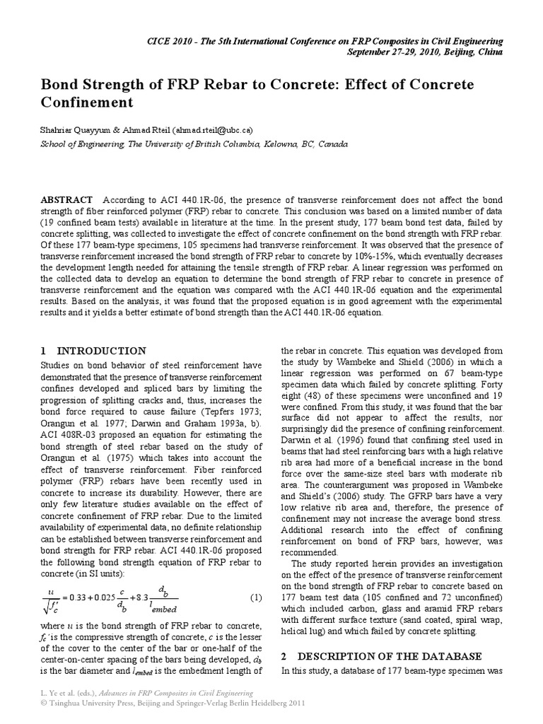 Bond Strength of FRP Rebar To Concrete | PDF | Fibre Reinforced Plastic ...