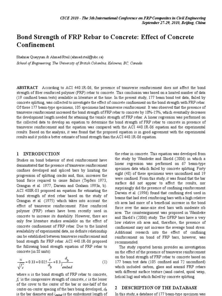 Impact of Transverse Reinforcement on FRP Bond Strength | PDF | Fibre ...