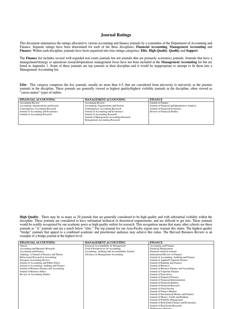 Journal Ranking Accounting Academic Journal - 