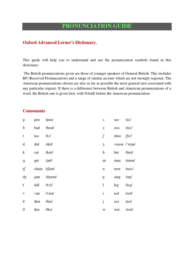 Pronunciation Guide PDF Syllable Vowel