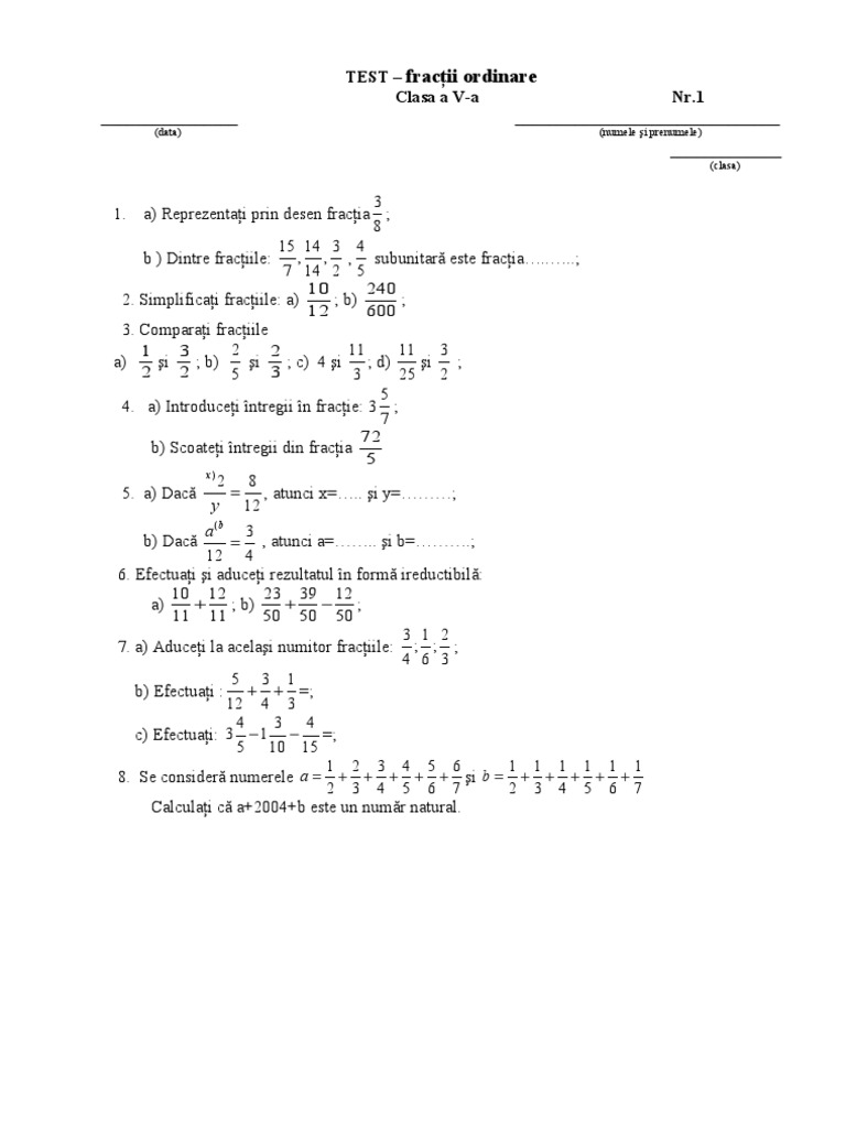 Exercitii Cu Fractii Clasa 5 Pdf