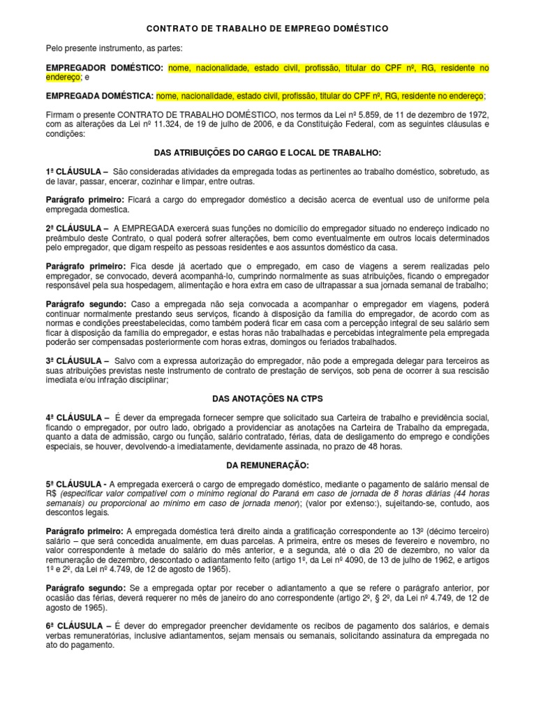 Modelo de Contrato de Trabalho | PDF | Banco de Horas | Empregados ...