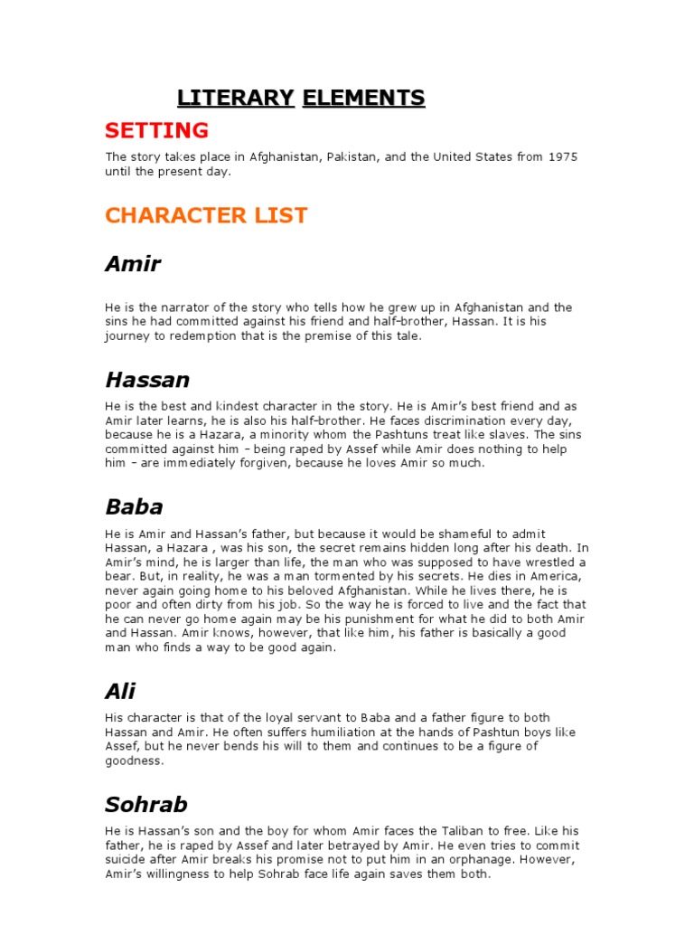Kite Runner /literary Elements PDF Religion And Belief Violence