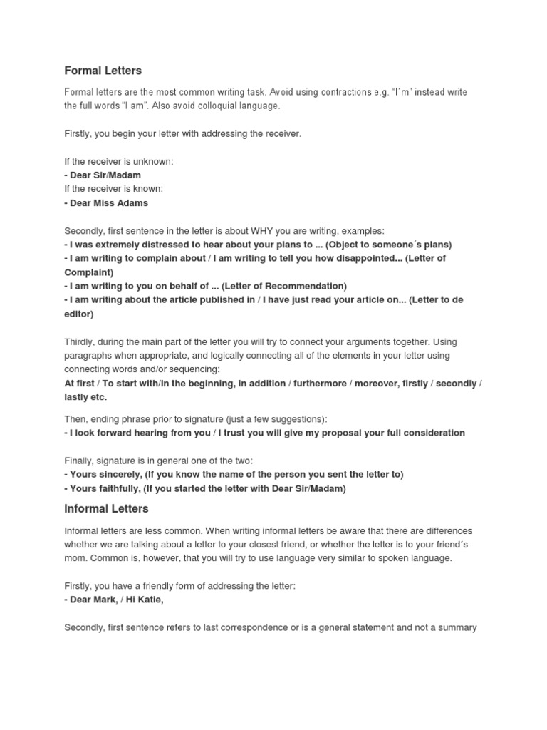 Guide to Writing Formal and Informal Letters | PDF | Sentence ...