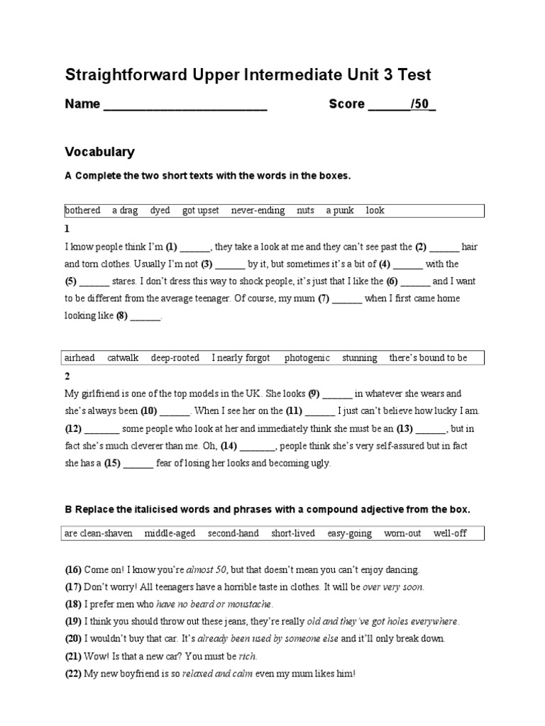 Unit 3 Test | PDF | Clothing