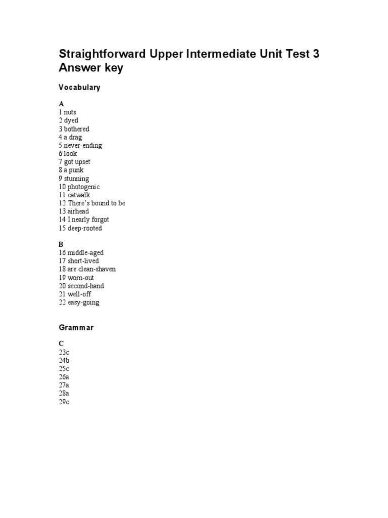 Unit 3 Test Answer Key