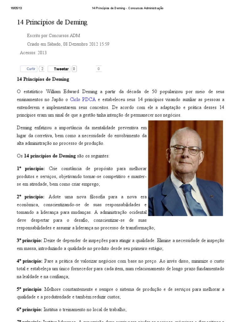 14 Princípios de Deming para Qualidade | PDF | Qualidade (negócios ...