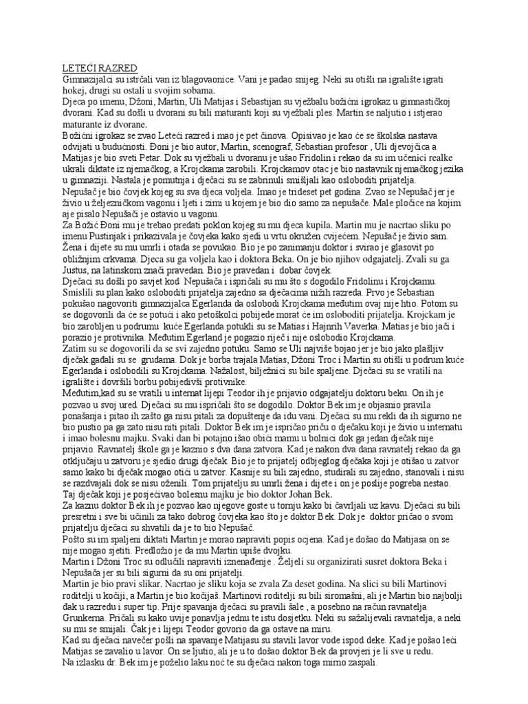 Leteći Razred - Kratak Sadržaj | PDF