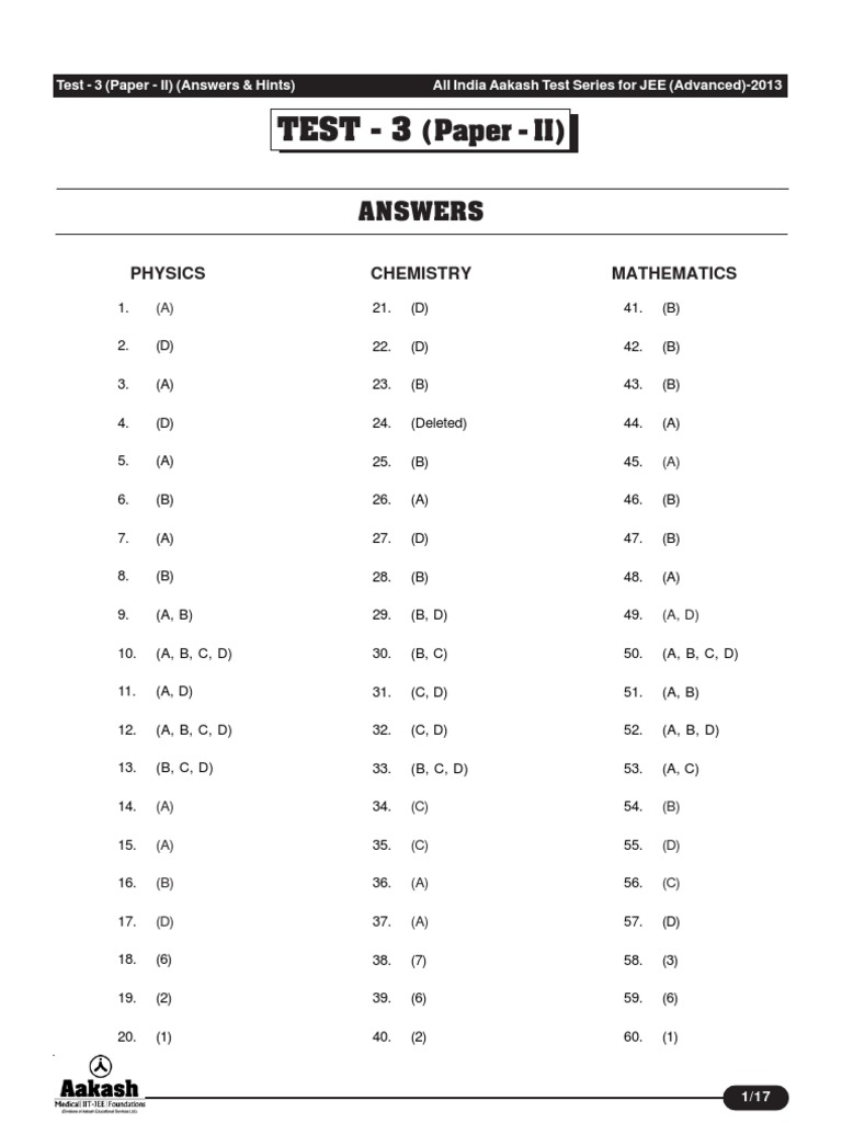 JEE Advanced 2013 AIATS Test 3 Answers | PDF | Science & Mathematics