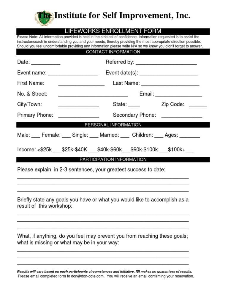 LifeWorks by Design Enrollment Form | PDF