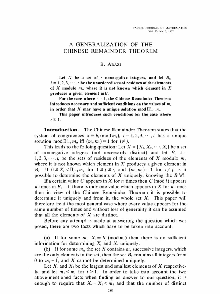 A Generalization of The Chinese Remainder Theorem | PDF