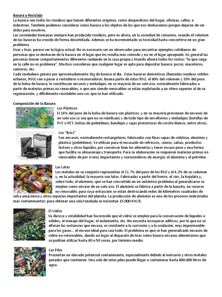 Basura y Reciclaje: Un Problema Global | PDF | Reciclaje | Residuos