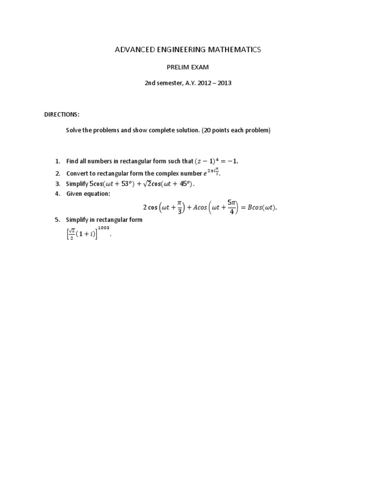 Advanced Engineering Math Exam Solutions | PDF