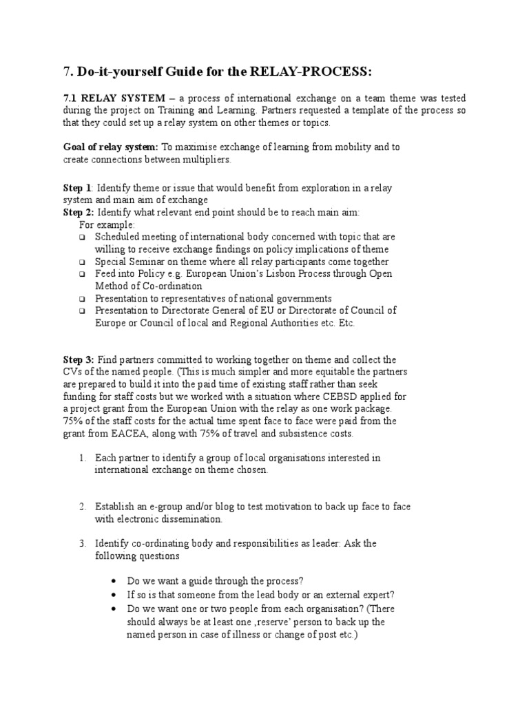 Do-It-Yourself Guide For The RELAY-PROCESS | PDF | European Union ...
