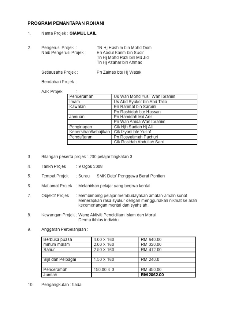 Contoh Kertas Cadangan Projek