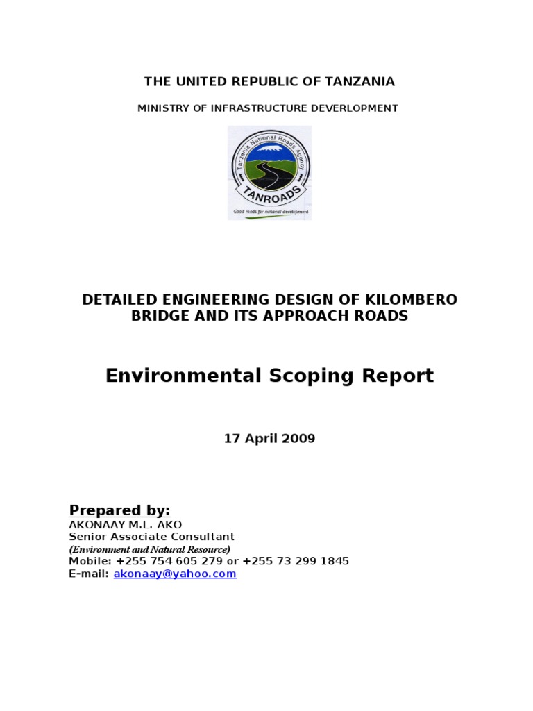 Kilombero Bridge Environmental Scoping Report | PDF | Environmental ...
