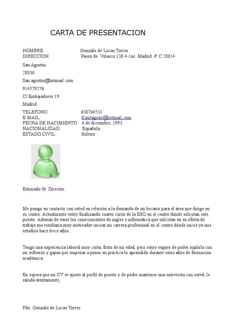 Carta de Presentacion y Curriculum Vitae