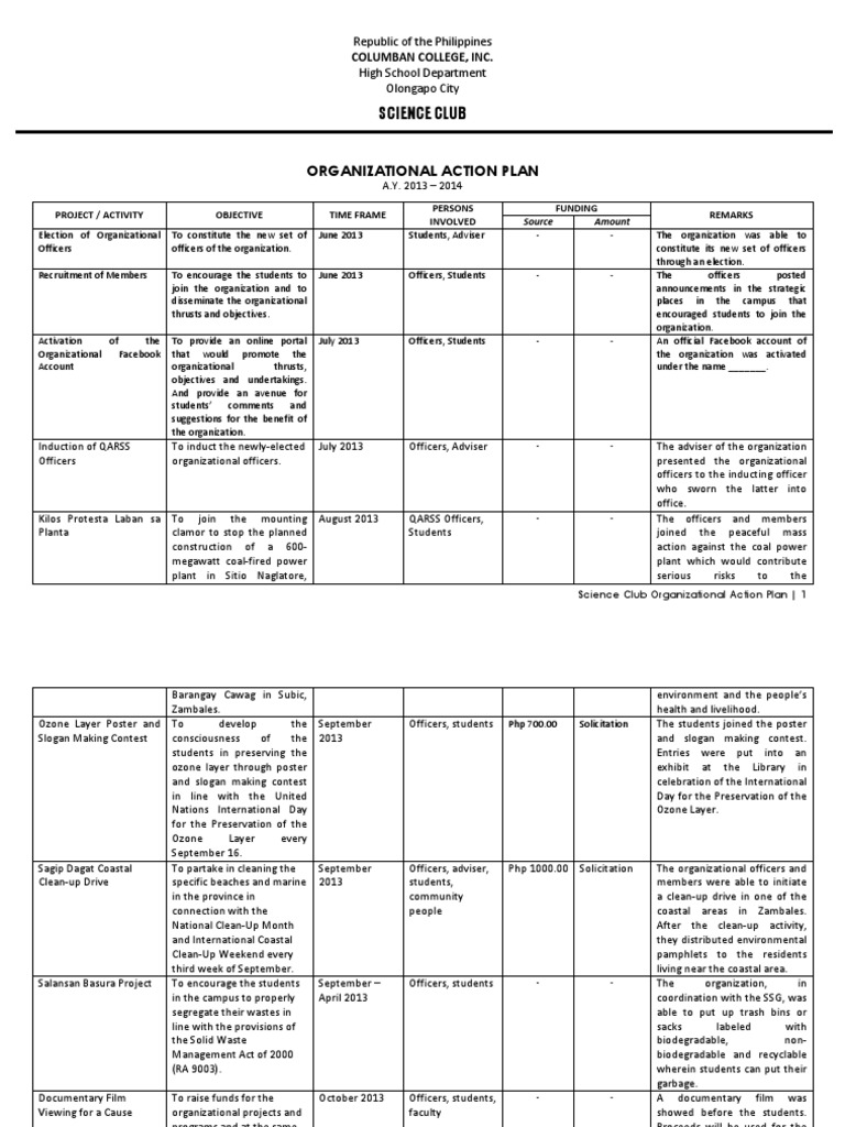 Science Club Action Plan 2013-2014 | PDF | Environmentalism | Waste