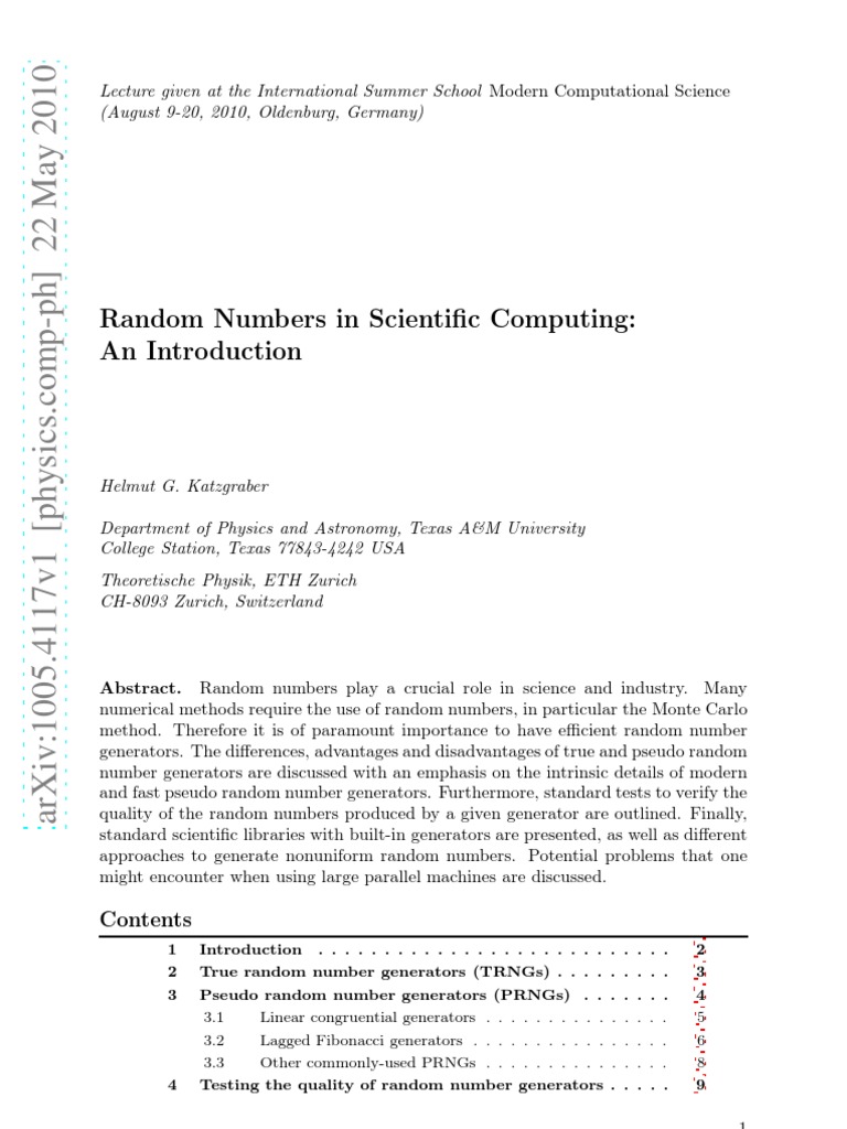 Random Numbers in Scientific Computing | PDF | Randomness | Probability ...