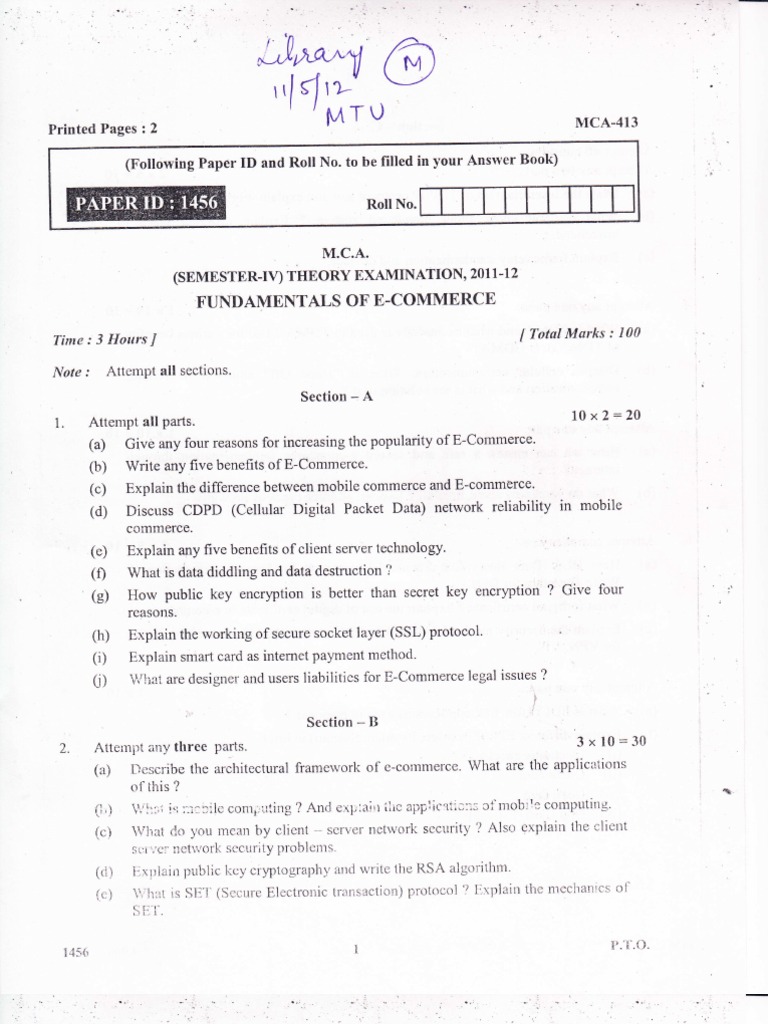 E-Commerce Fundamentals Exam 2011-12 | PDF | Communications Protocols ...