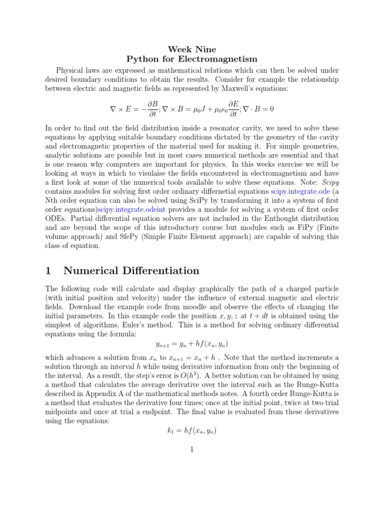 1 Numerical Differentiation: Week Nine Python For Electromagnetism ...